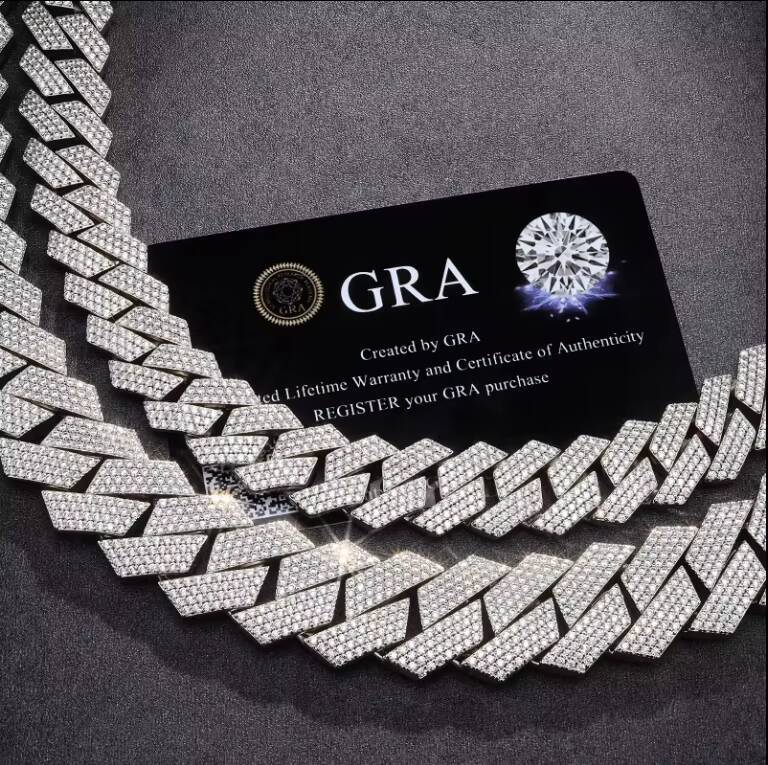 14MM Moissanite Cuban Chain 925 Sterling Silver Moissanite Cuban Link Chain Punk Cuban Chain Hip Hop Silver Necklace Bracelets