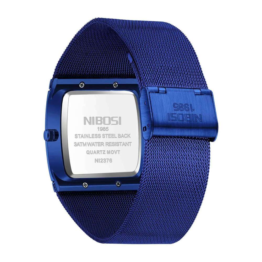 NIBOSI Watches Business Square Military Waterproof Sport Analog Quartz Wrist Watch for Men Stainless Steel Mesh Strap Date