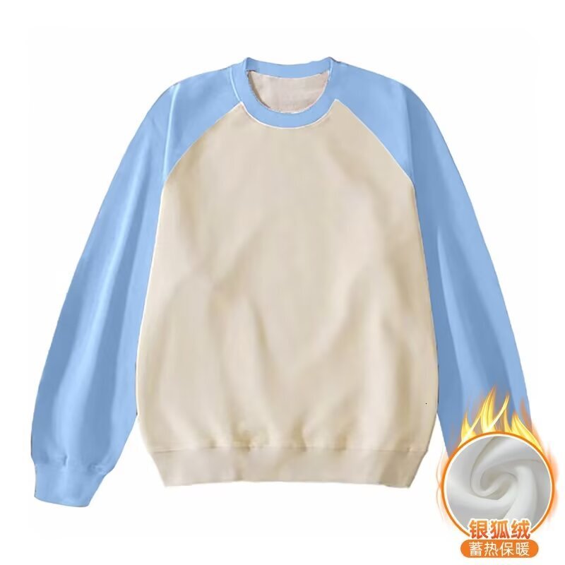 Style Creative Patchwork Color-blocking Fleece-lined Crew Neck Sweatshirt Designer Hoodie For Men Autumn Trendy Brand Versatile Loose Casual Pullover 
