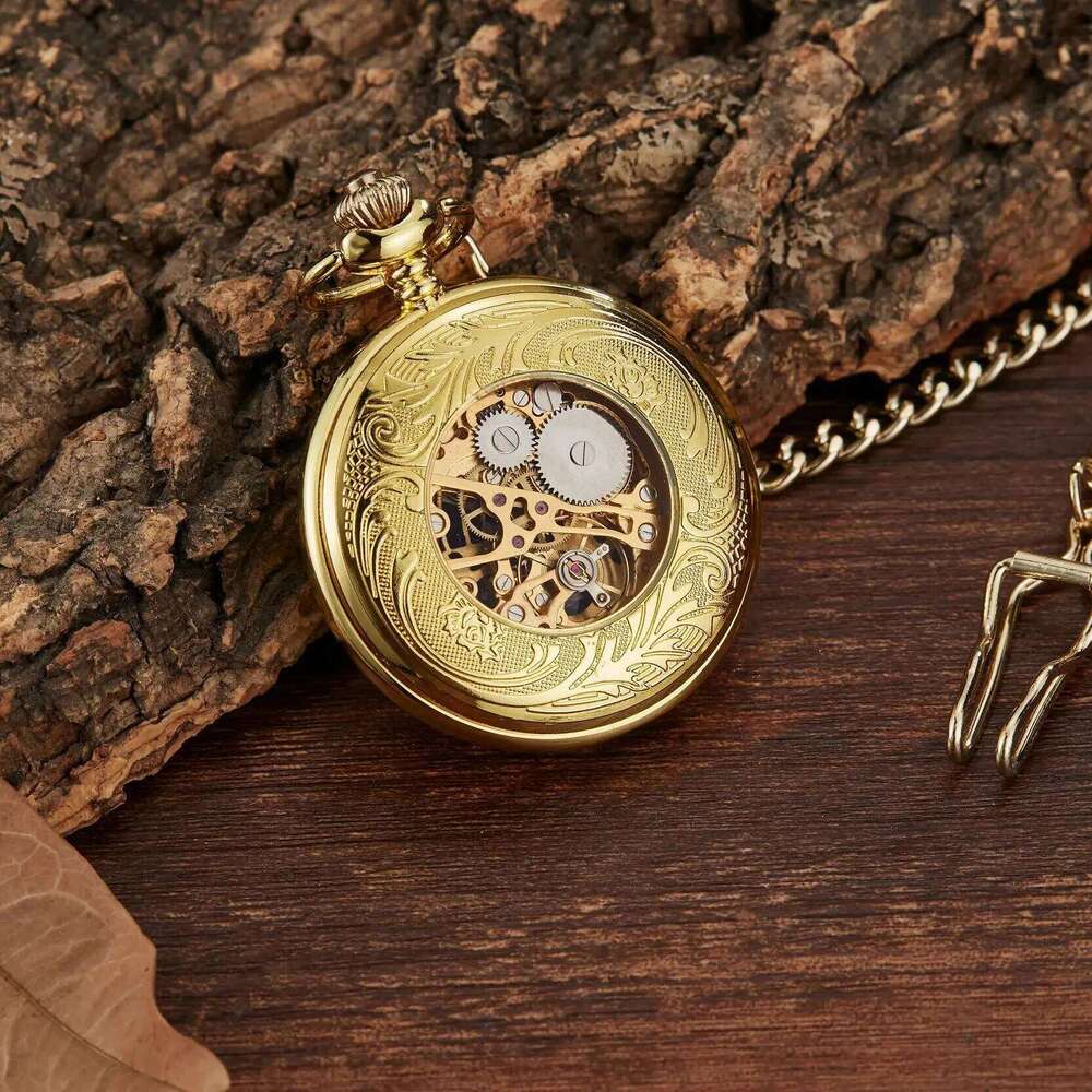 Retro classic luminous petals hollowed out flip cover manual winding men women mechanical pocket watch