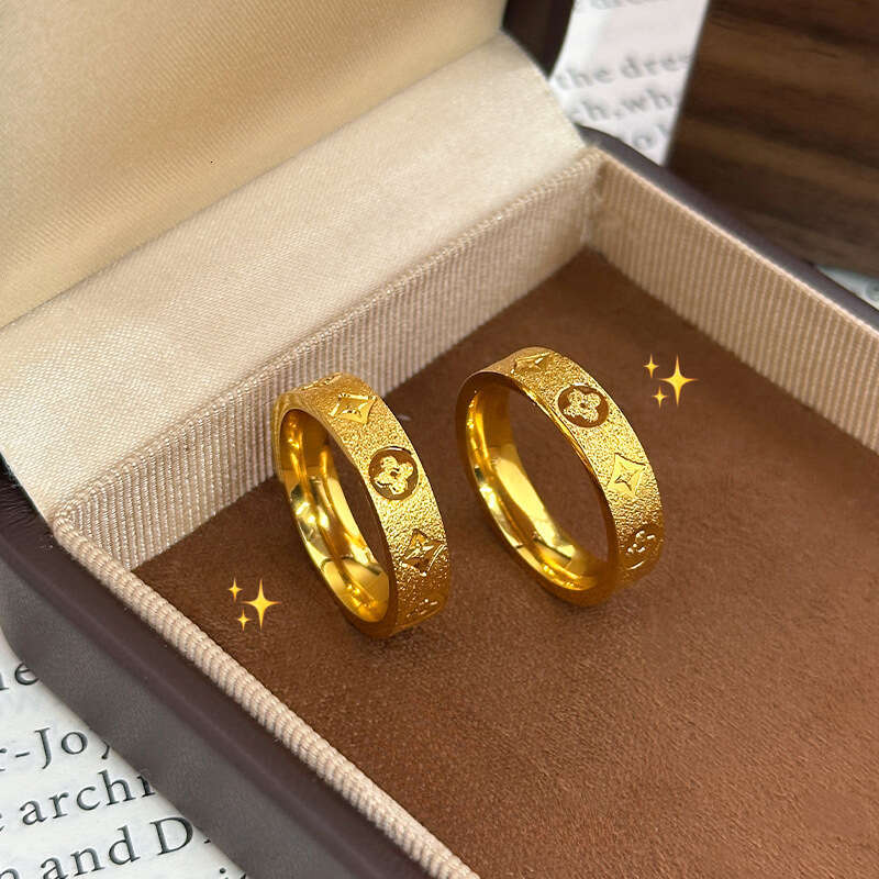Women Jewelry Bracelets Bangle 24K Gold Plated Sand Gold CNC Four-Leaf Clover Vintage Pattern Bracelet Ring Jewelry Gift