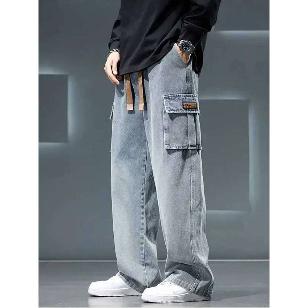 8XL Jeans New Wide Leg Washing Pants Men Trousers Neutral Solid Color Loose Casual Korean Fashion Pocket Plus Size Cargo Pant 26Y0312