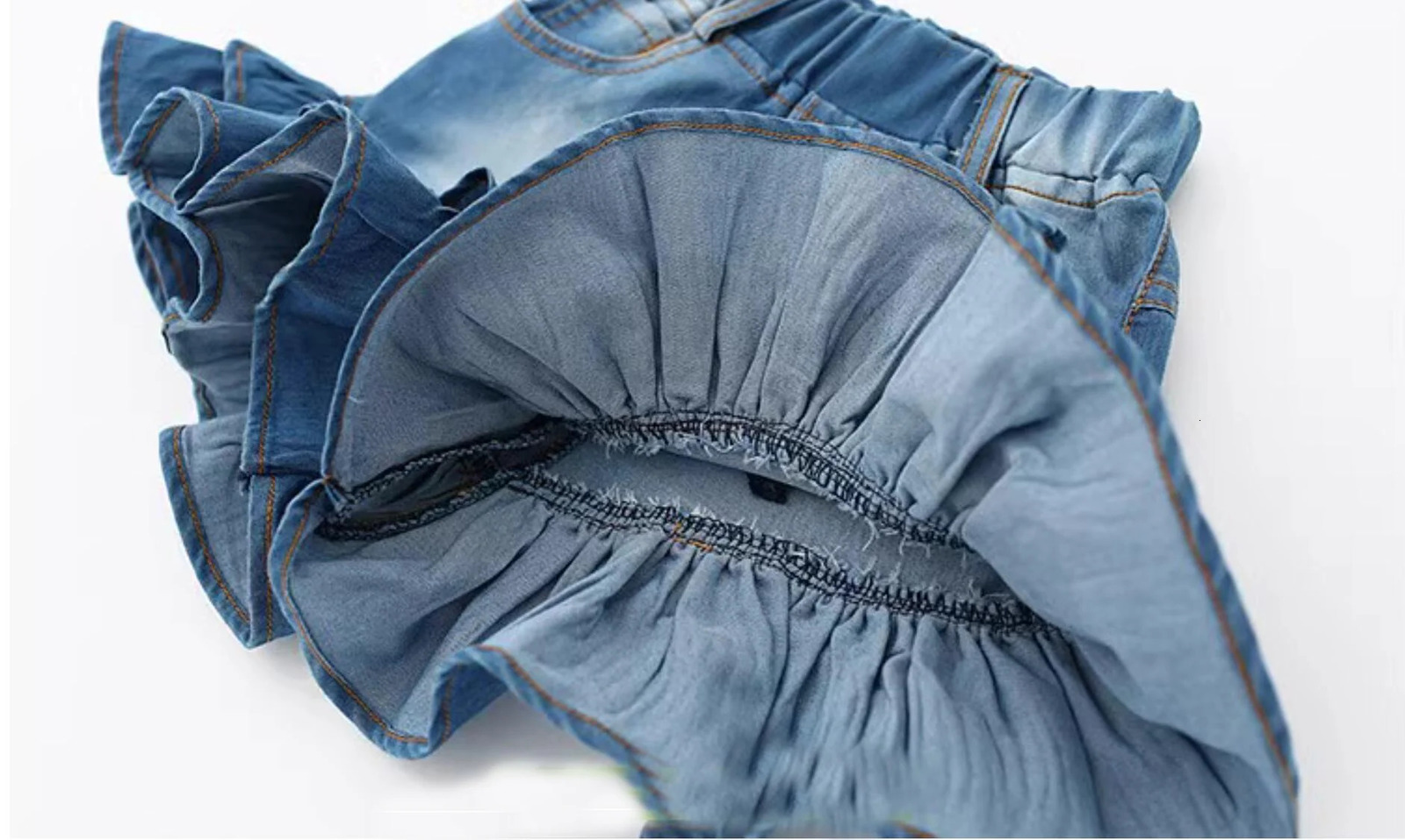 Girls Denim Shorts 2 Layers Ruffles Lace Teenage Girl Jeans Kids Workout Fashion Skirt Summer Beach Sports Short Pants 260311