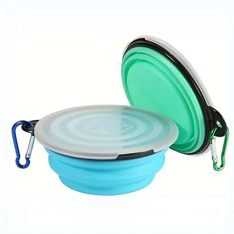 2 Pack Portable Collapsible Dog Bowl Cover Travel-Friendly Waterand Food Dish with Lid 26Y0312