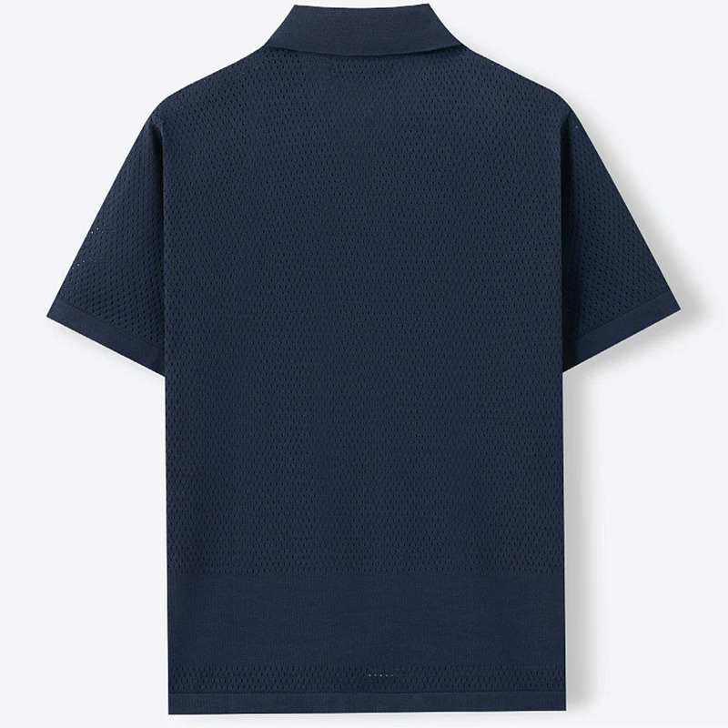 Summer Men Hollowed-out Knitted Polo Shirt Short Sleeve Patchwork Cuban Collar Trendy Cardigan Hawaiian Beach Holiday Knitwear 260311