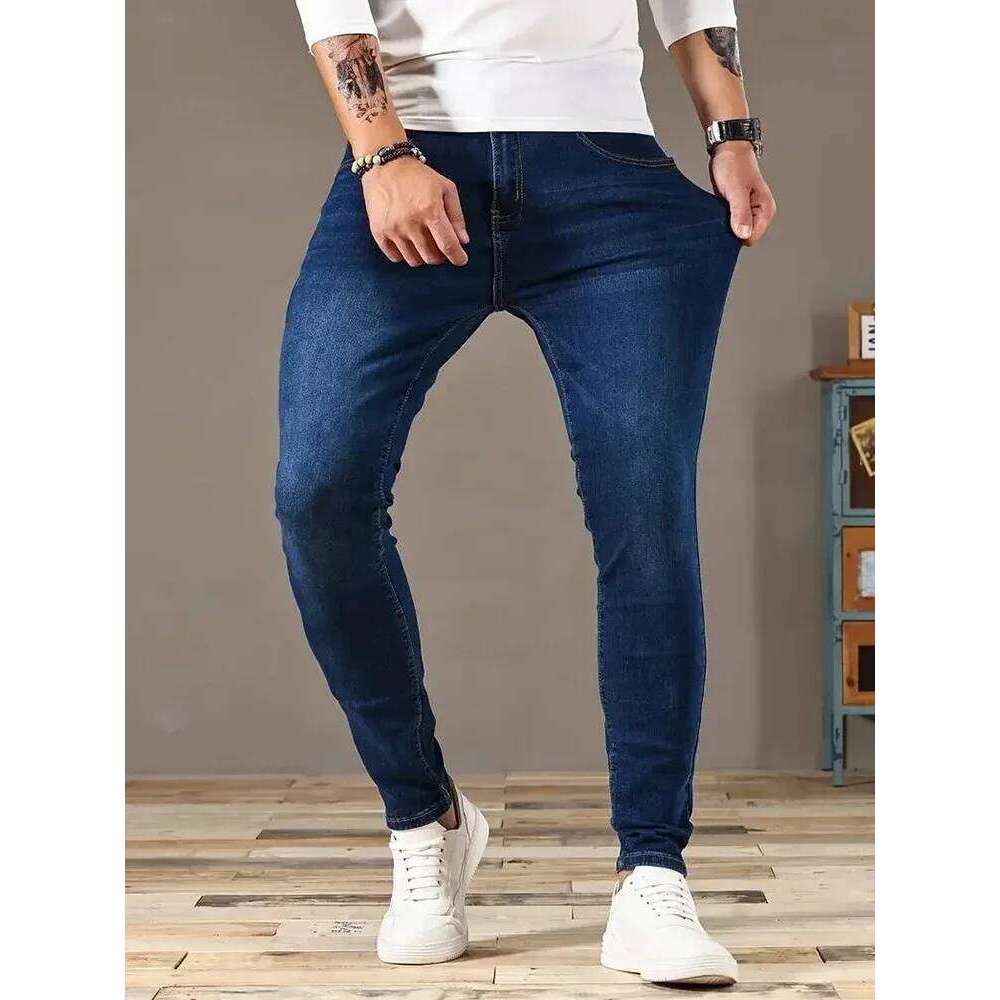 Men Jeans Stretch Skinny Denim Pants Solid Color Black Blue Spring Luxury Street Harajuku Hip-Hop Style Slim Fit Trousers Brand 26Y0312