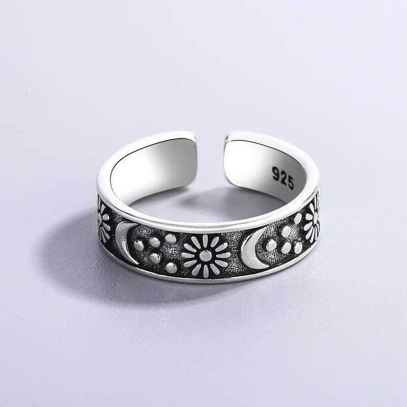 Sterling Silver Adjustable Rings For Women Sun Moon Engagement Fine Jewelry Vintage Accessories Argent 925 H260312