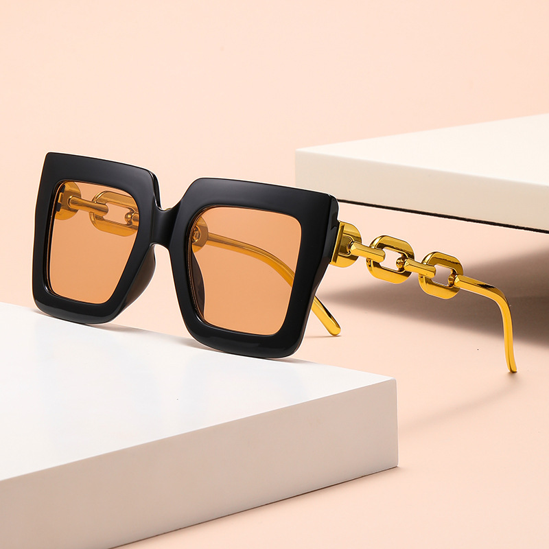 New style fashionable versatile full-frame metal square hollow glasses with chain leg decoration for women