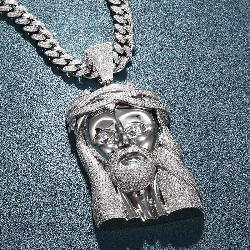 Iced Out Hip Hop Jewelry Big Size 18K Gold Plated S925 AAAAA Moissanite Diamond Jesus Pendant Necklace With Cuban Link Chain for Men