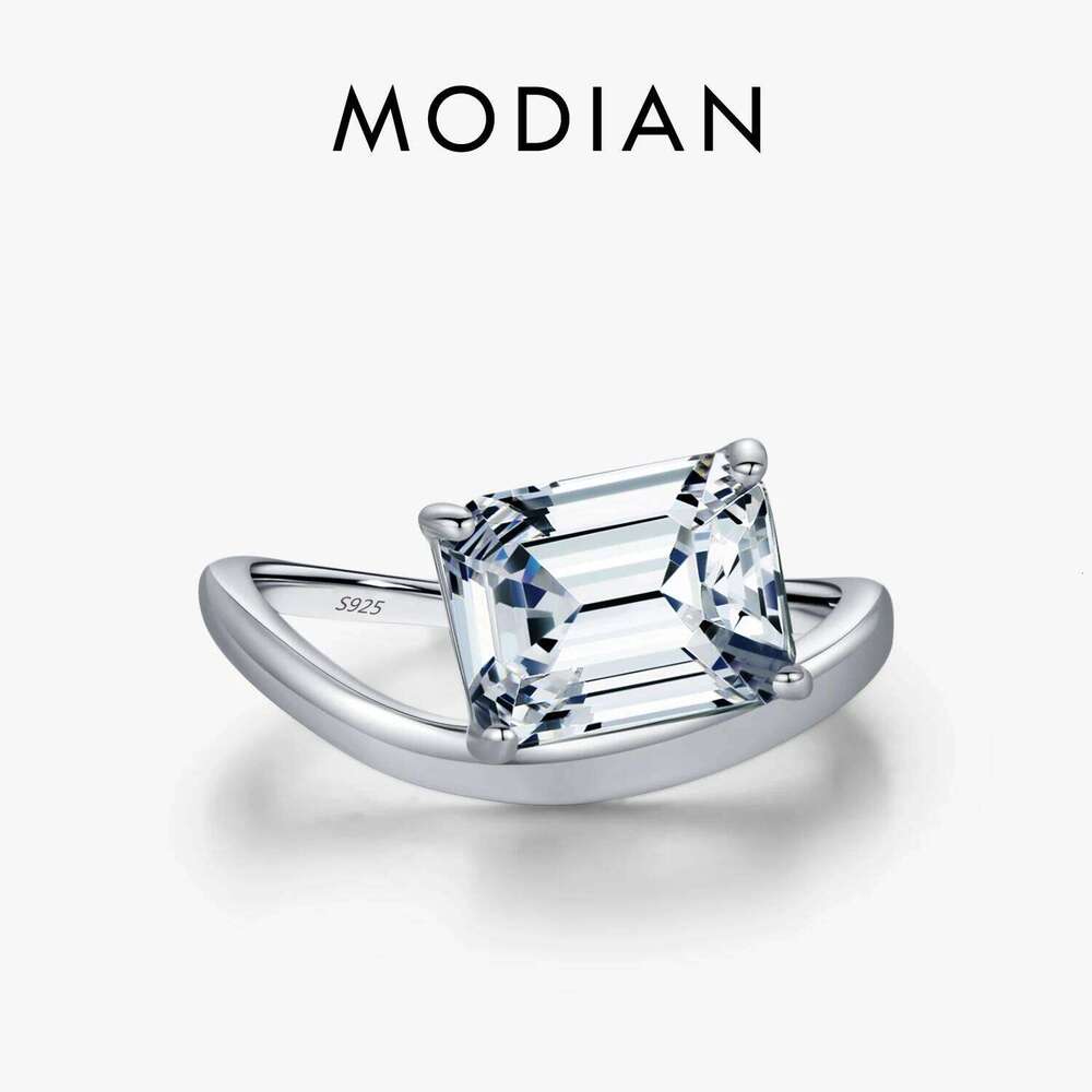 MODIAN Sparkling Rectangle Clear CZ 925 Sterling Silver Fashion Liquid Line Finger Rings For Women Wedding Fine Jewelry H260312
