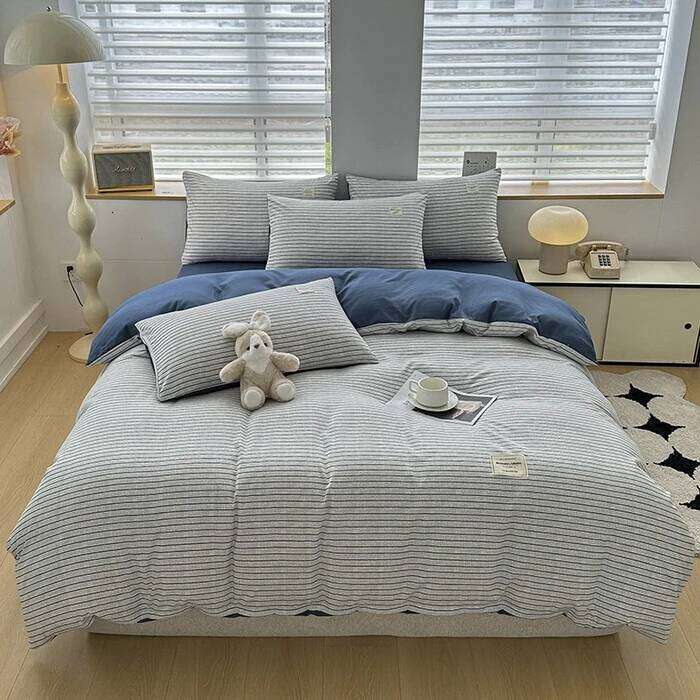 2025 New Simple Skin-friendly Four-piece Set of Bed Sheets and Duvet Covers Student Striped Checkered Quilt Cover H260312