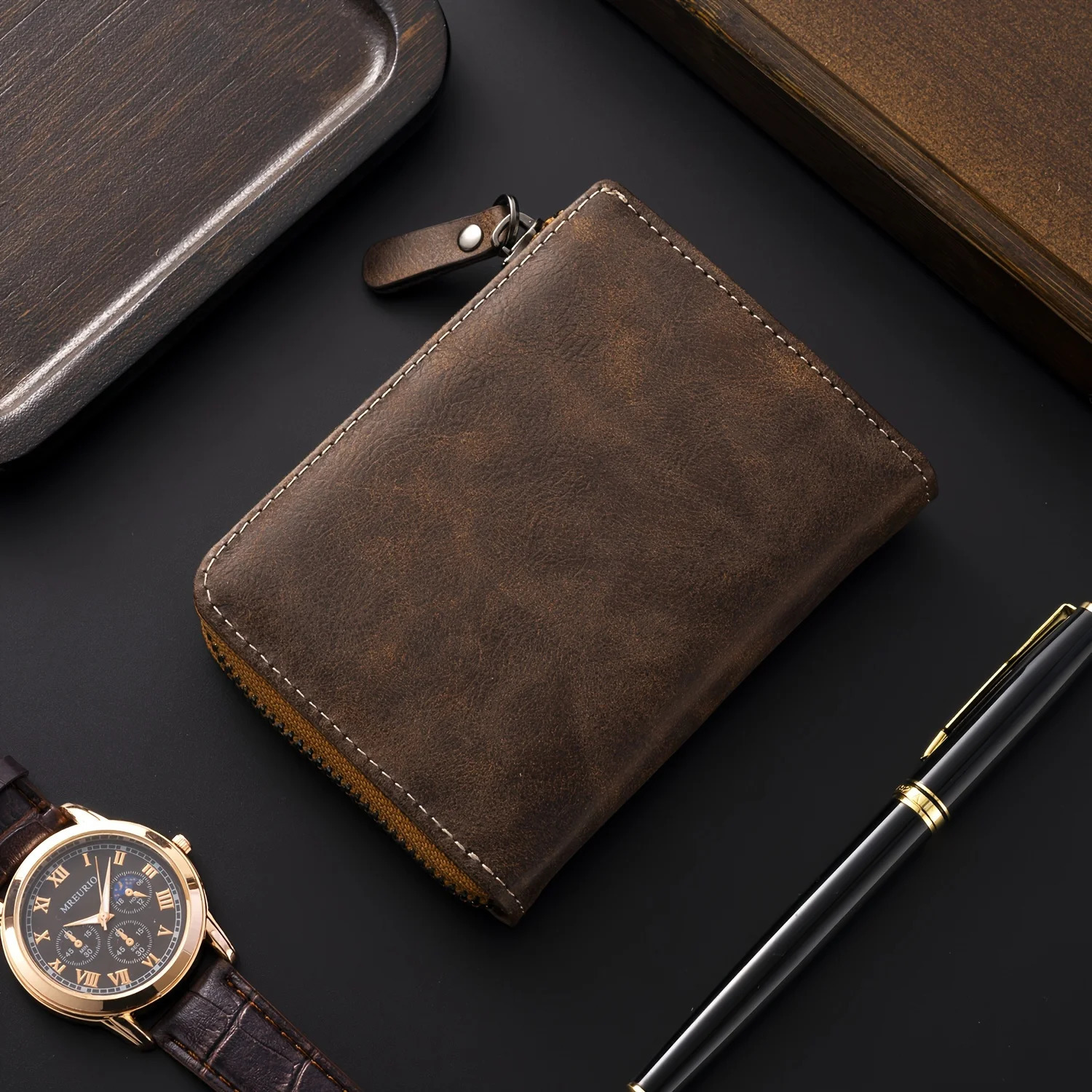 Mens Retro Short Wallet Multifunctional Fashion Zipper PU Leather Coin Purse High Quality Credit Card Holder Ideal Gift For Men 260304