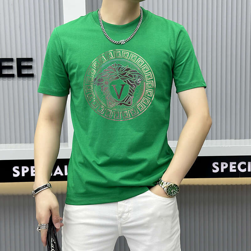 Fashion Simple Trendy Brand Slim Fit Round Neck Short Sleeve T-Shirt For Men 2025 Summer New Style Tee Shirt
