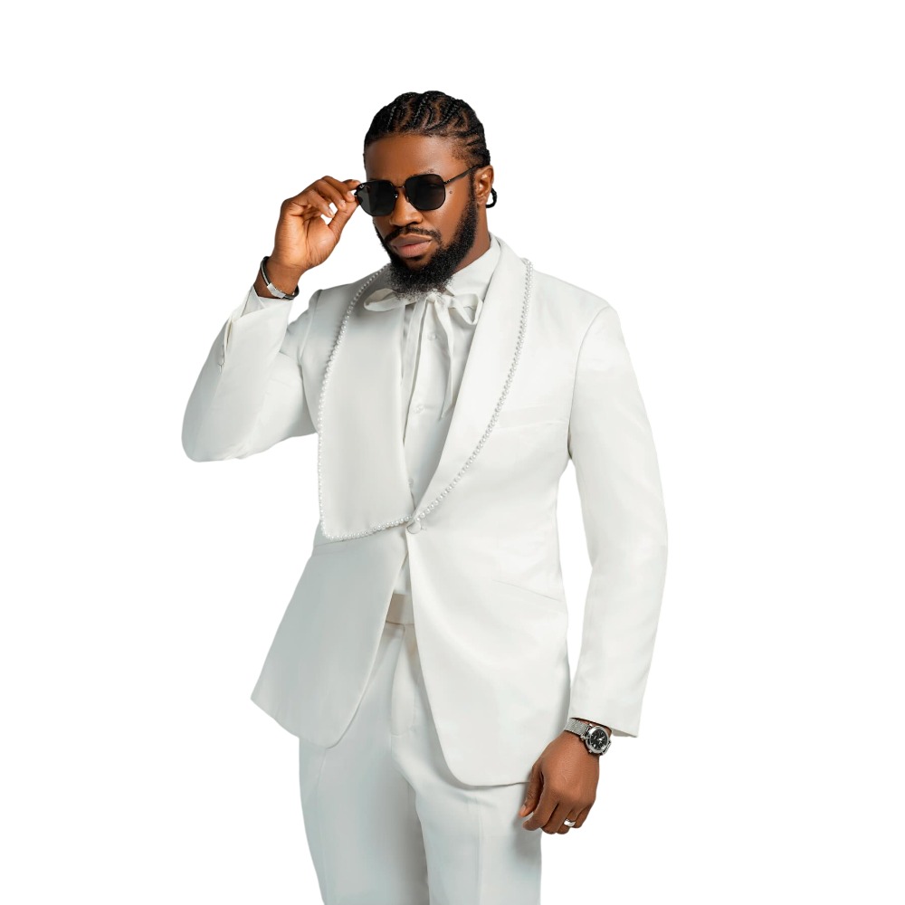 Unique Men Suits Groom 2 Pieces Shawl Lapel Pearls Blazer Tailor-Made Jacket One Button Prom Party Customized Coat Pants Plus Size
