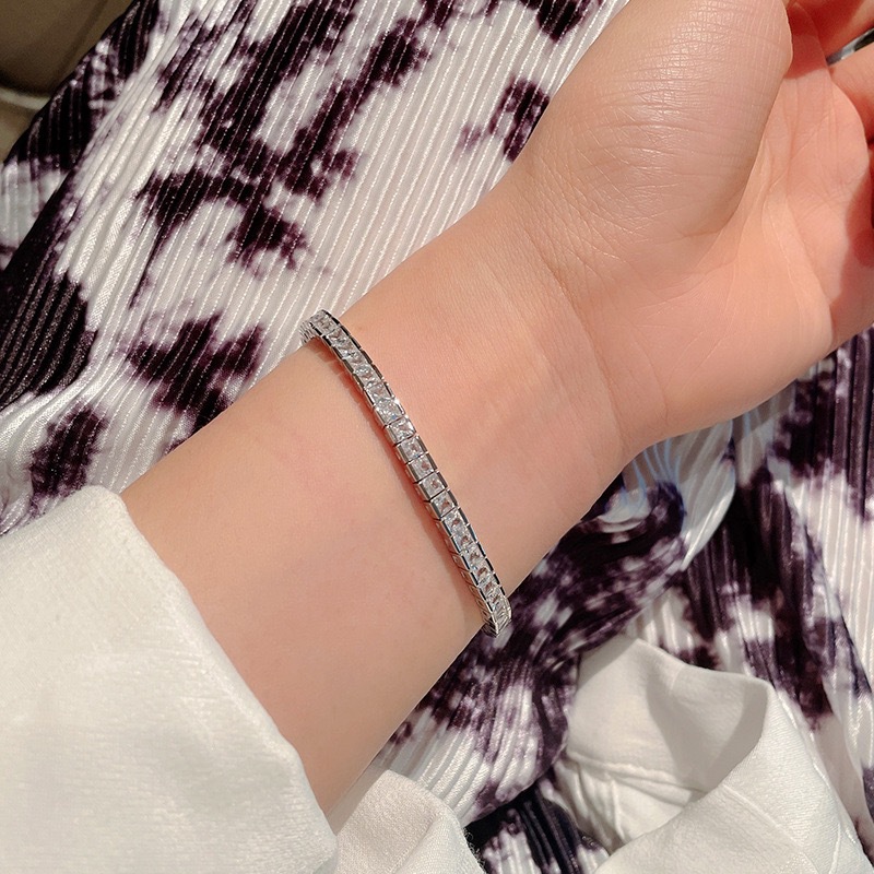 18K Gold Fill Square CZ Diamond Tennis Bracelets Shiny Crystal Channel Set Bracelet Trendy Stackable Jewelry for Women & Girls Wedding Bangle Gift