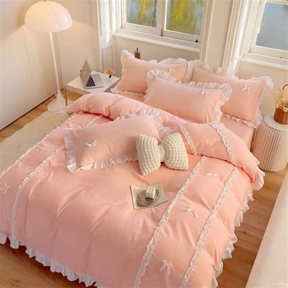 Korean Version Princess Style Four Piece of and Pure Cotton Butterfly Knot Duvet Cover Set Dormitory Bed Sheet H260312