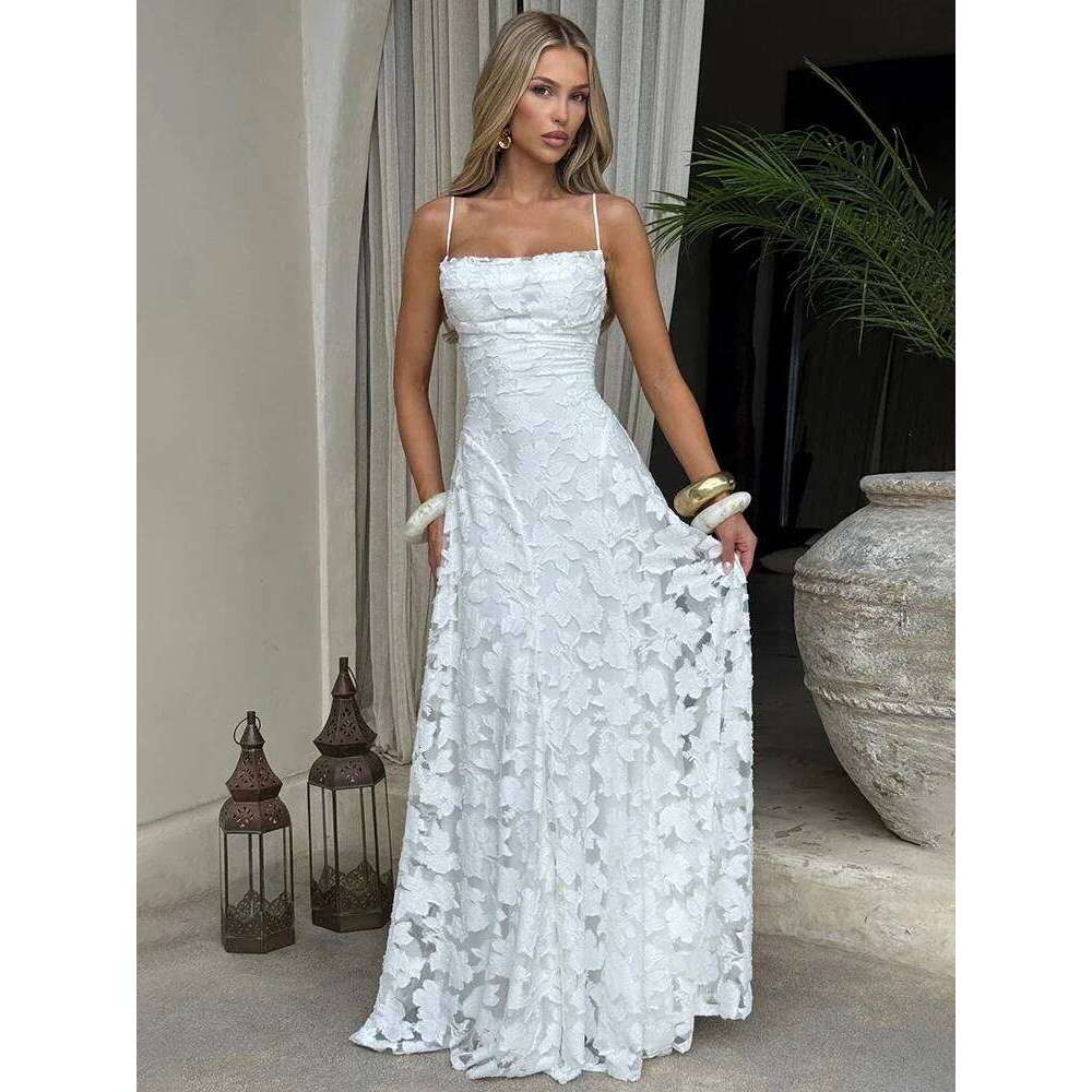 Spaghetti Strap Backless Sexy Maxi Women Gown Fashion Off-shoulder Sleeveless Lace-up Evening Club Party Dress C260312