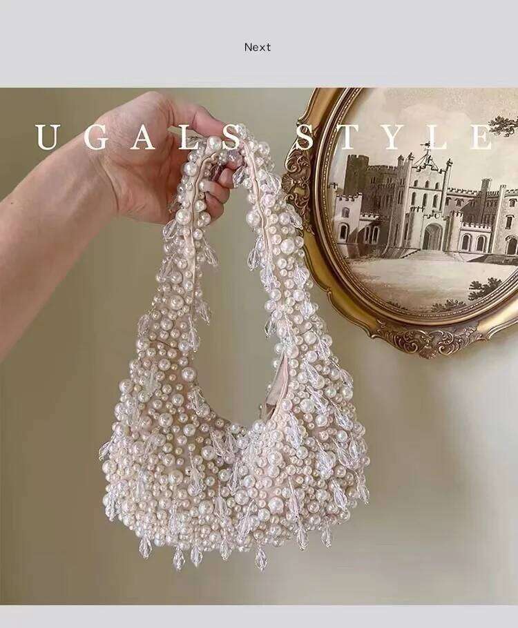 High Quality Pearl Beaded Handmade Women Handbag Fashion Evening Wedding Party Clutch Purse Beads Beading Woven Shoulder Bag