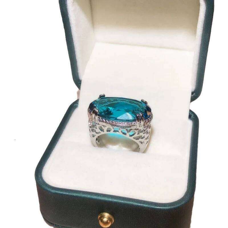 925 Silver Fashion New For Ladies Light Blue Large Gemstone Ring Party Wedding Jewelry Gift Wholesale H260312
