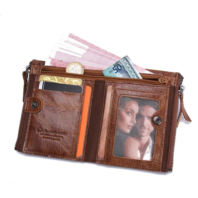CONTACTS Genuine Crazy Horse Cowhide Leather Men Wallet Short Coin Purse Small Vintage Wallets High Quality er 260304