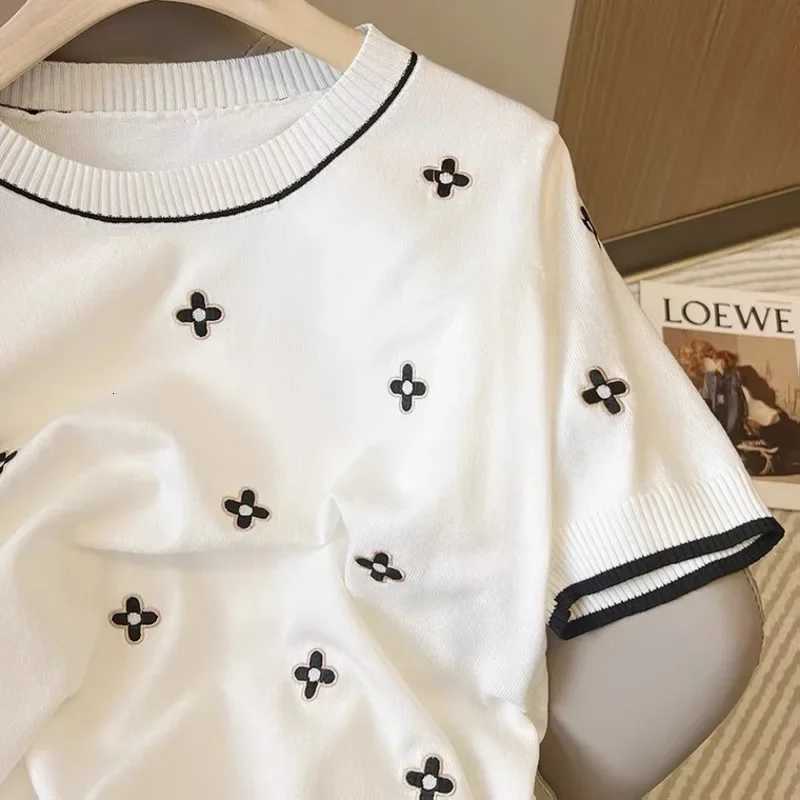 Short Sleeve Knitted Sweaters Jumpers Summer Womens Korean Fashion Thin Knit Pullovers Casual Knitwear Tops Female ClothingT260312