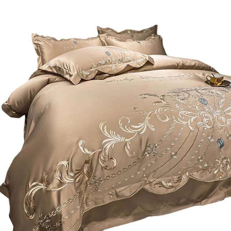 European-Style Bed Sheet Four-Piece Set 100 High-End Atmospheric Ice Silk Quilt Cover Pure Cotton Bedding H260312