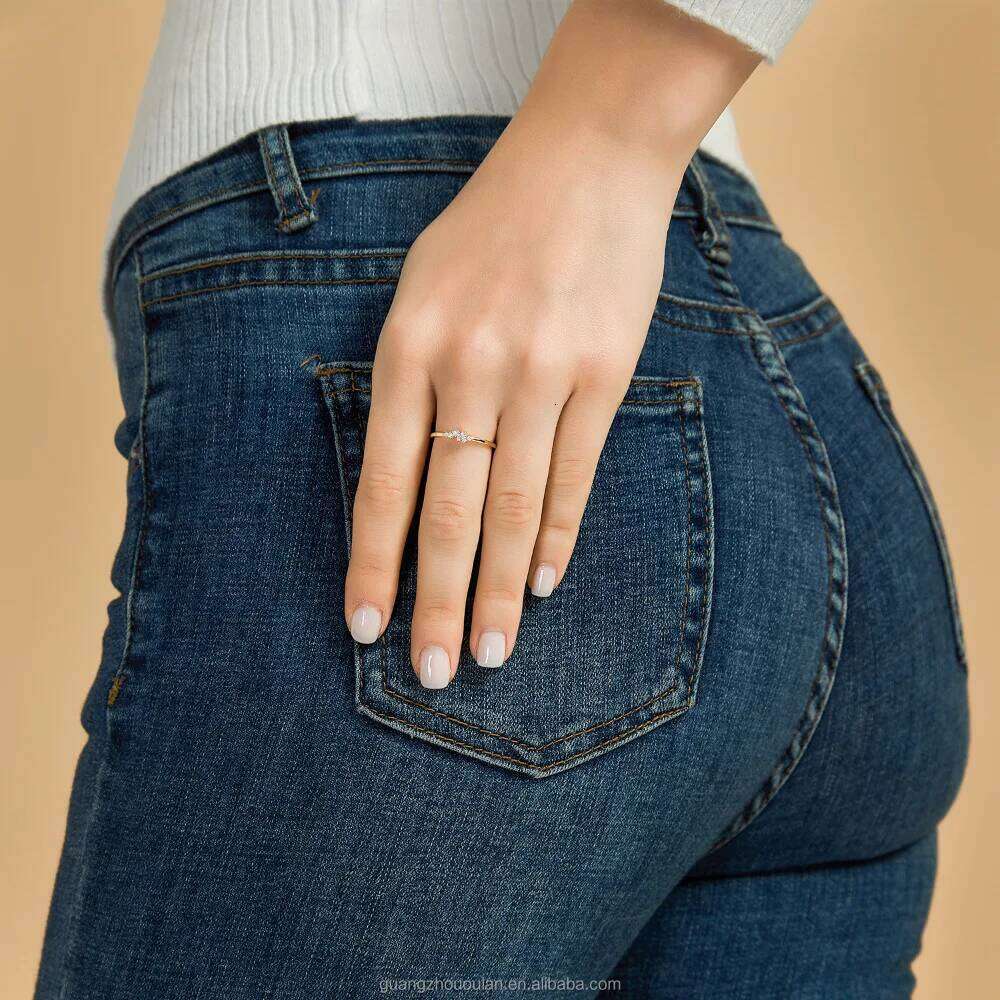 Trumium 1.5mm 925 Sterling Silver 14K Gold Plated CZ Wedding Band Dainty Stackable Cubic Zirconia Engagement Rings for Women H260312