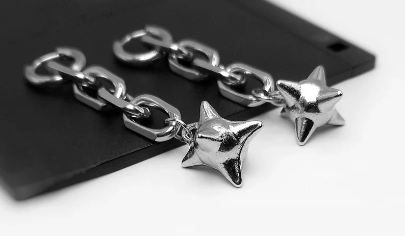 Dangle Spike Ball Flail Earring Dangly Gothic Chain Punk Statement Charm Alternative Earrings 260309