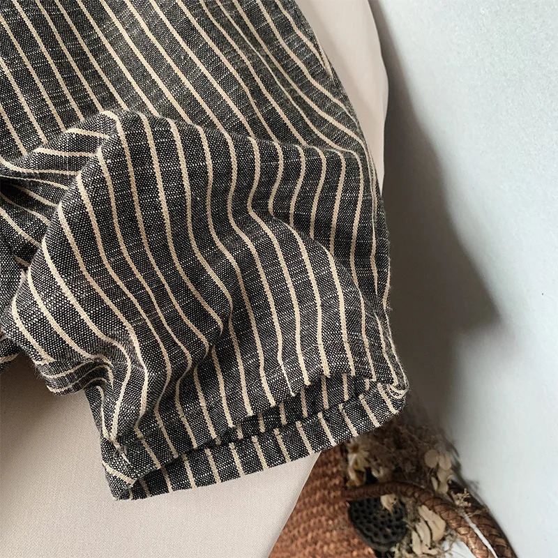 Childrens Retro Striped Cotton And Linen Pant Spring Autumn Japanese Boys Girls Casual Loose WideLeg Pants WTP122 260311
