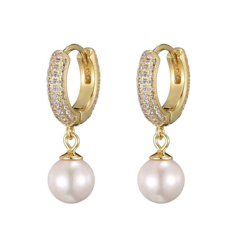 Hip-Hop Jewelry Gold-Plated Drop Ice Out CZ hip-hop moissanite Hoop Pearl Dangle Earrings