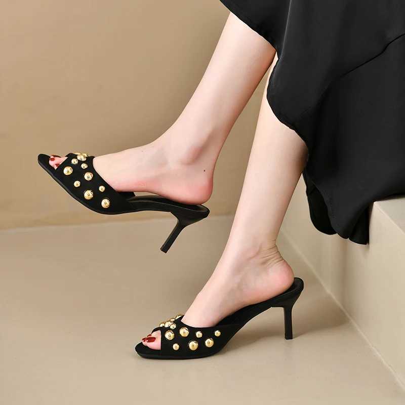 Designer Summer Open Toe Women Slippers Elegant Thin Heels Party Dress Mule Ladies Slides Zapatos De Mujer K260312