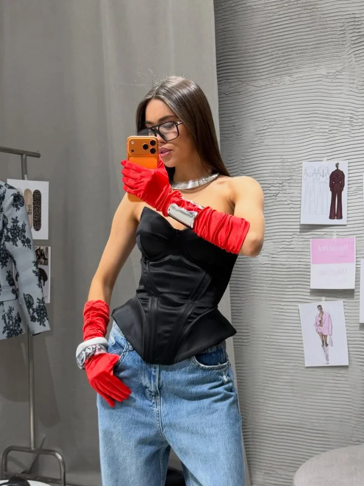 Sexy Strapless Fishbone Corset Women Sleeveless Backless Waist Cinching Slim Cropped Vest 2026 Lady Fashion Party Club Tops 260306