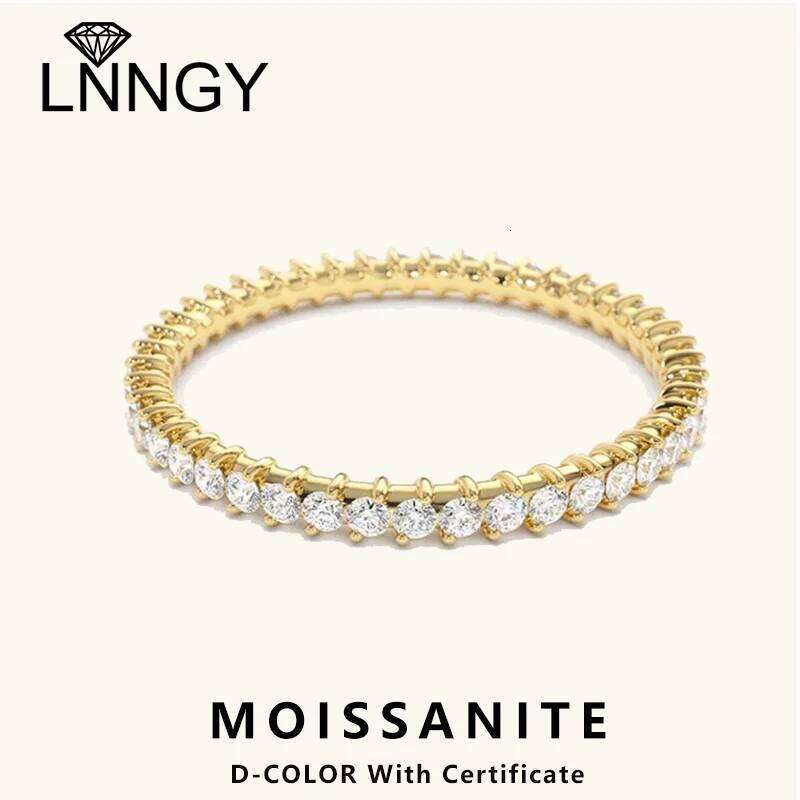 Lnngy 14k Gold Plated 2mm Petite Moissanite Eternity Ring Bague Argent 925 Silver Certified Rings For Women Finger Jewelry H260312