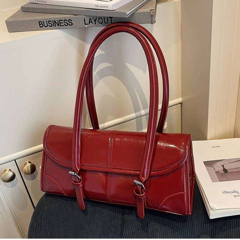 High Quality Burgundy PU Leather Underarm Elegant Women's Magnetic Buckle Shoulder Bag Commuter Versatile Ladies Tote Bags