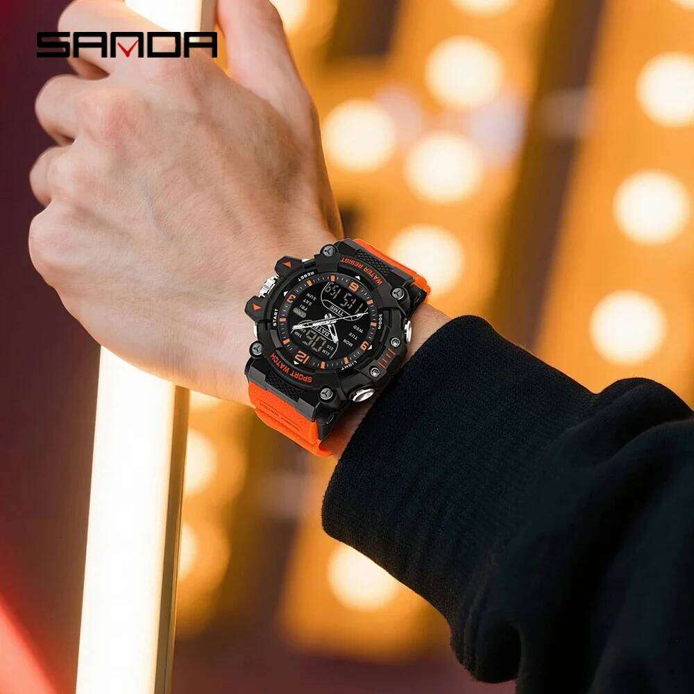 SANDA 6323 Men's Electronic Dual Display Luminous Waterproof Student Outdoor Sports Multifunctional Digital Watch