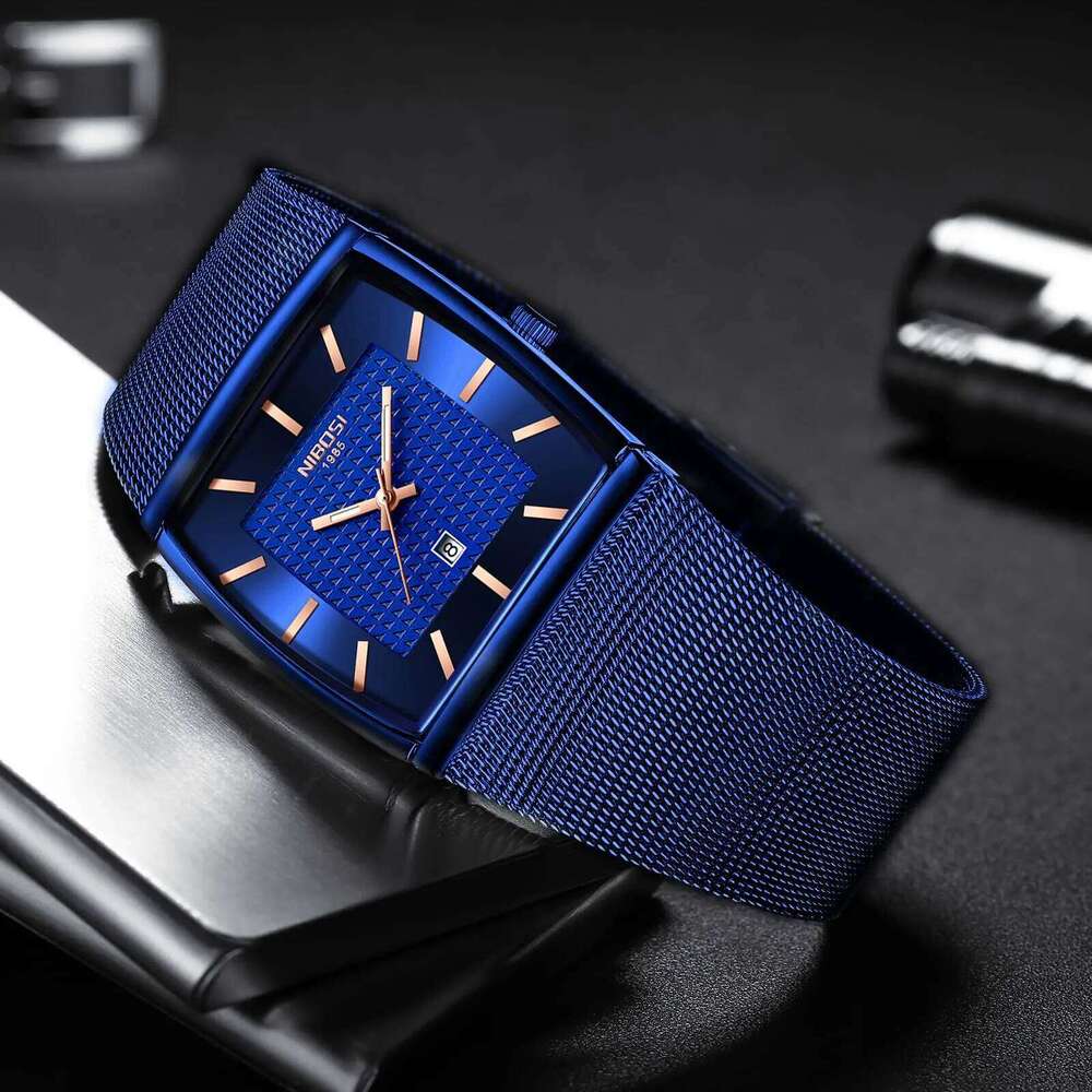 NIBOSI Watches Business Square Military Waterproof Sport Analog Quartz Wrist Watch for Men Stainless Steel Mesh Strap Date