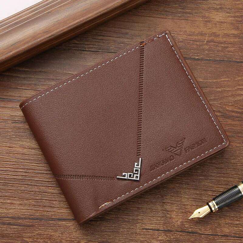Lychee Texture Leather Clip Short Men'S Coin Wallet Business-Style Cash Money Purse Multi Patchwork Card Slot Holder