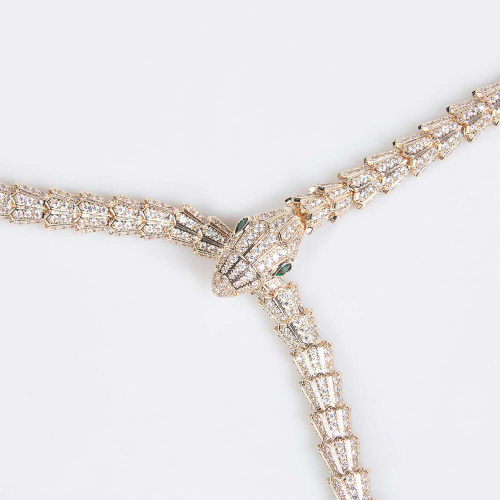 Accessories Fashionable Vintage Luxury Snake Chain Necklace Fully Diamond-Set Women's Party and Wedding Jewelry Couples Gift
