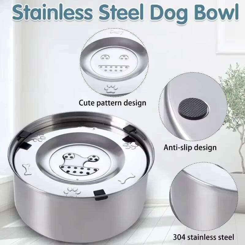 Big Capacity Stainless Steel Floating Bowl, No Spill Anti-Splash Dispenser, Non-Slip Dog Cat Pet Water Feeder Bowl 26Y0312