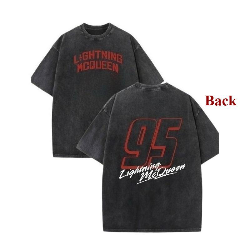 Lightning McQueen Print T Shirt Men Woman Retro Washed Short Sleeve Tee Unisex Casual Cotton Vibrant Red with Machine Washable Perfect Summer Gift Y2K