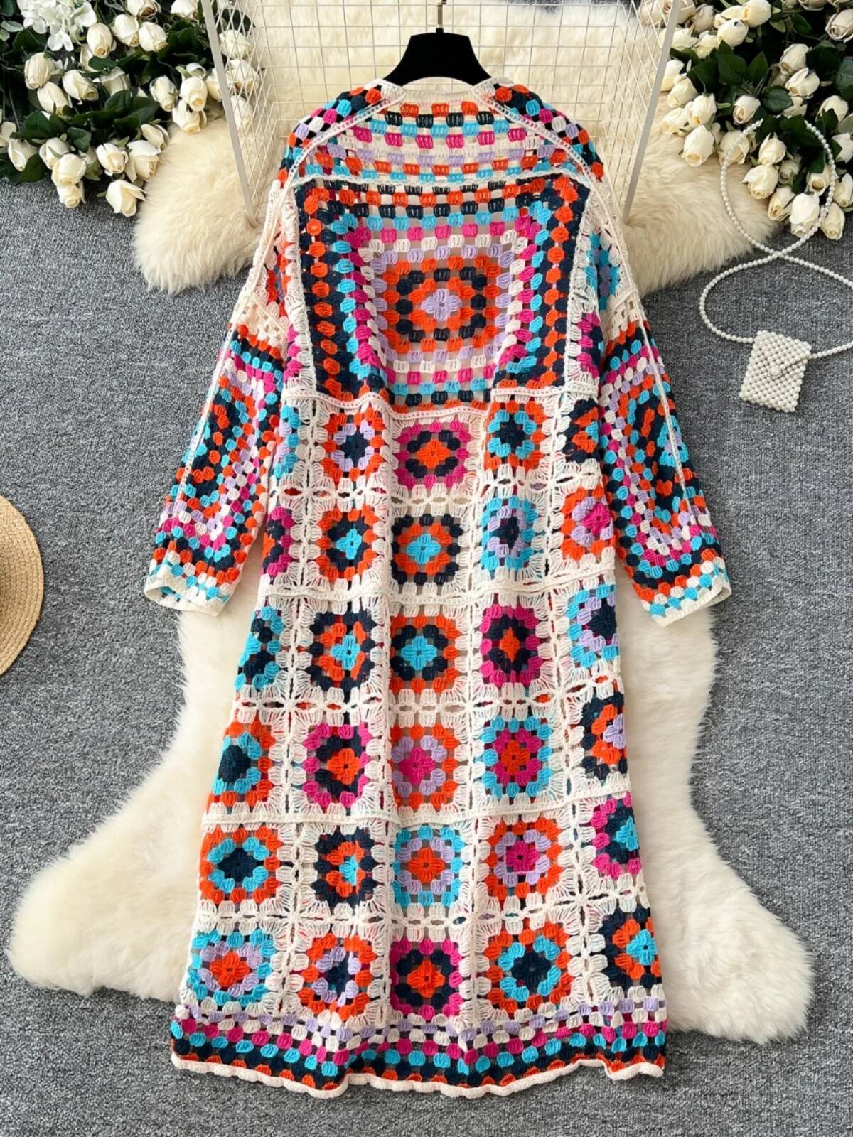 SINGREINY Summer Holiday Beach Long Cardigans Spring Fashion Vintage Floral Knit Cardigan Streetwear Loose Hollow Out Overcoat