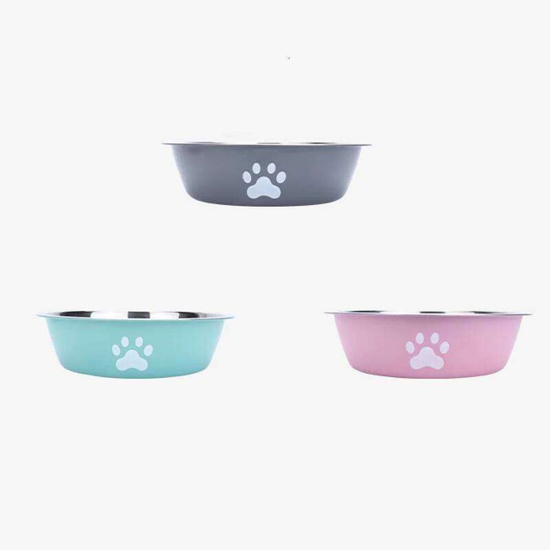 New hot stainless steel basin paw print supplies cat dog silicone anti-slip design pet drinking water feeding bowl 26Y0312