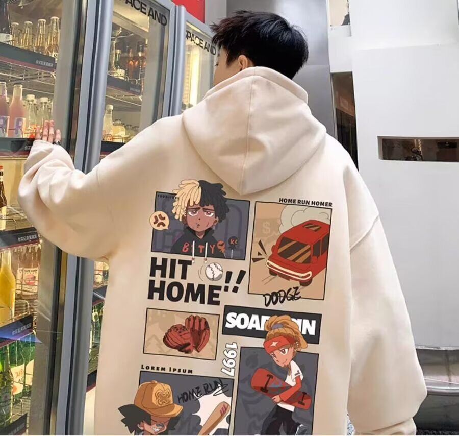 Hoodie For Men New Spring And Autumn Loose-fitting Couple's Cartoon Heavyweight Youth Hooded Designer Hoodie Top Jacket National Trend
