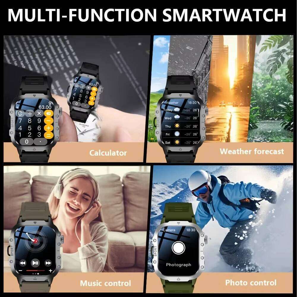LAXASFIT Outdoor Watch 2.01 inch HD Screen LED Flashlight Bluetooth Talk Sports Smart Watches For Men Women Holiday Gifts