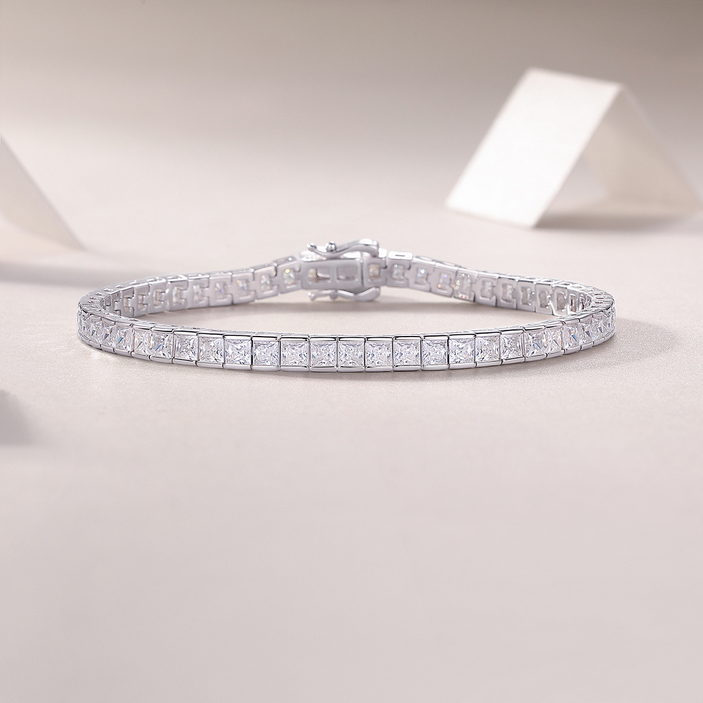 18K Gold Fill Square CZ Diamond Tennis Bracelets Shiny Crystal Channel Set Bracelet Trendy Stackable Jewelry for Women & Girls Wedding Bangle Gift