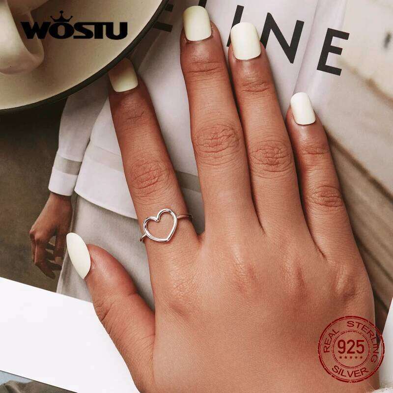 WOSTU 925 Sterling Silver Heart Ring For Women Wedding Engagement Simple Rings Finger Party Fashion Jewelry Gifts CQR641 H260312