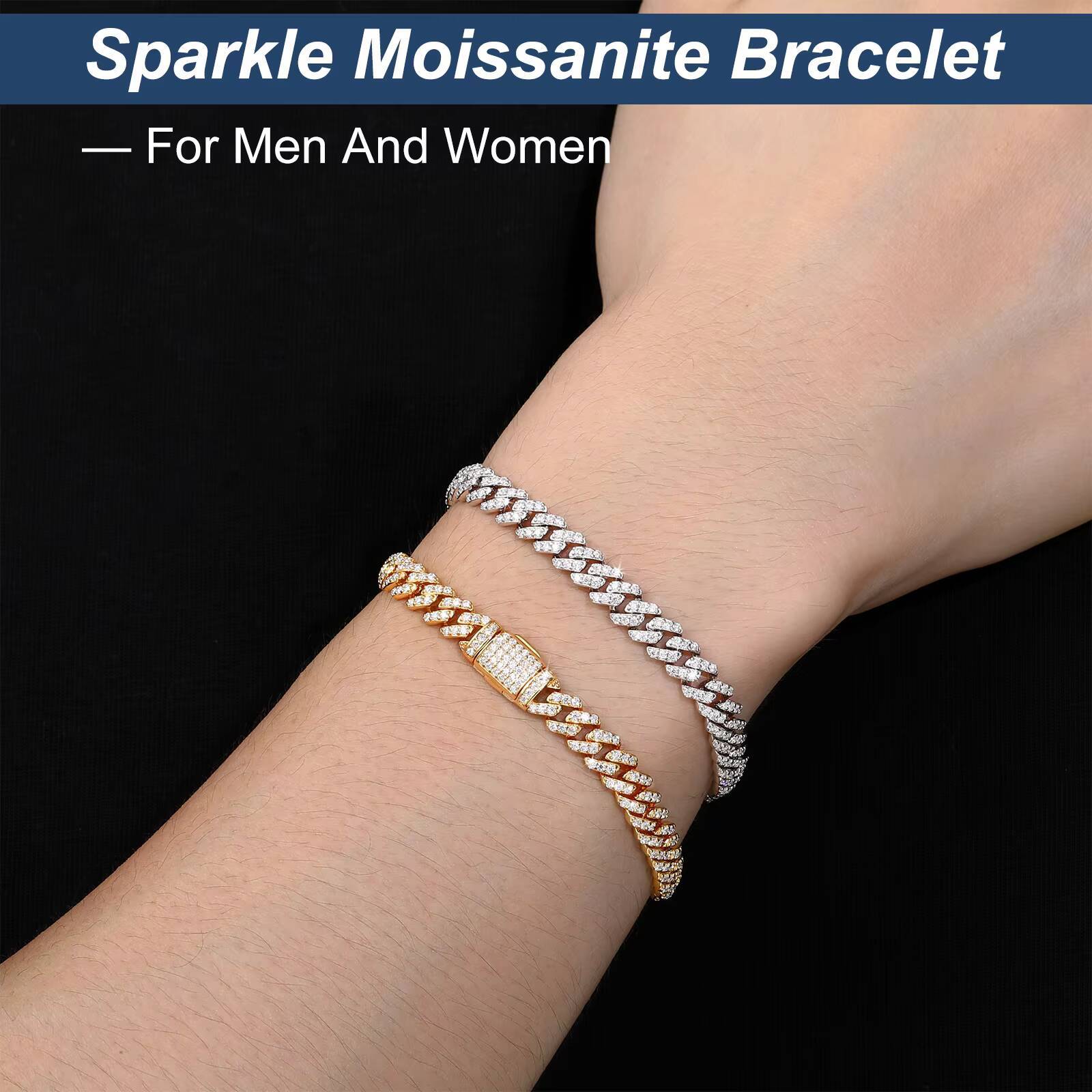 6mm White Gold 925 Sterling Silver VVS Moissanite Diamond Cuban Link Chain Bracelet Iced Out Mossanite Jewelry for Men Women