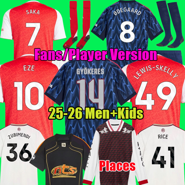 25 26 SAKA ZUBIMENDI GYOKERES EZE soccer jerseys HINCAPIE DOWMAN ODEGAARD HAVERTZ GABRIEL 2025 football kit shirts Men Kids sets RICE KELLY ArSeN Places+Faces shirt