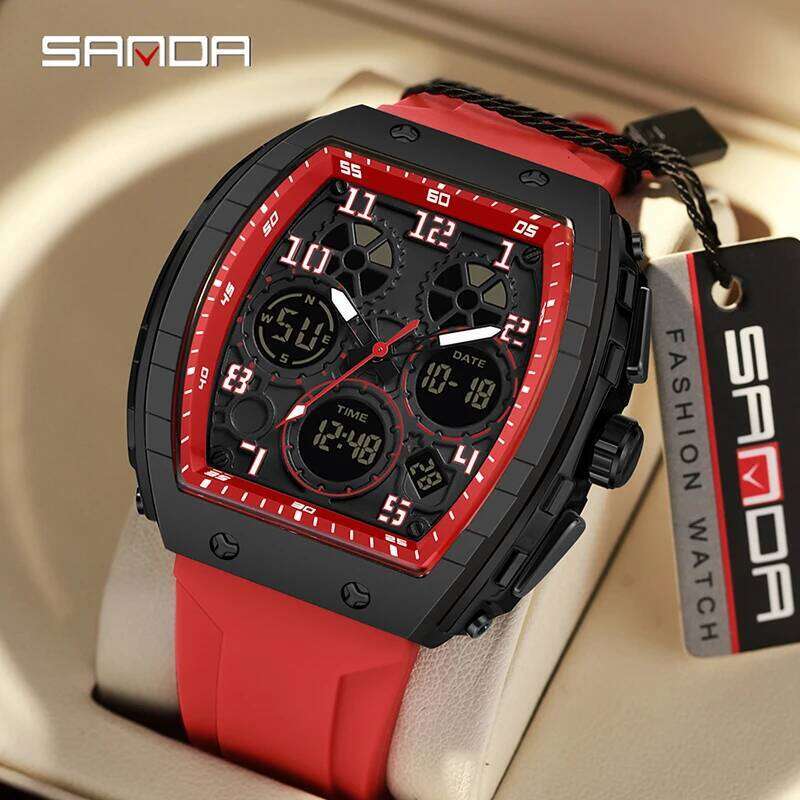 Sanda brand's new electronic digital multifunctional fashion trend men's watch silicone waterproof alarm clock men 2024