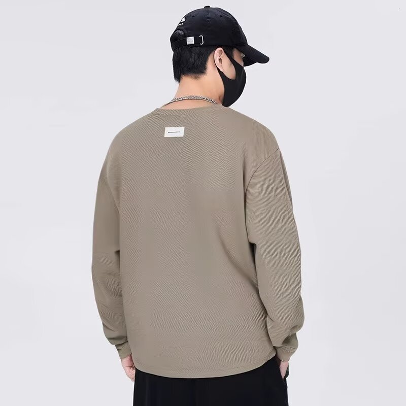 Fake Two-piece Textured Autumn And Winter Trendy Designer Hoodie Design Crew Neck Sweatshirt For Men Long-sleeve Top